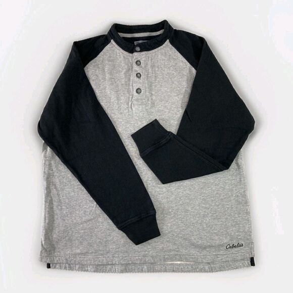 Cabela's Other - Cabelas Mens L Gray Black Henley Shirt Long Sleeve Heavy 2 Layer Casual Cotton